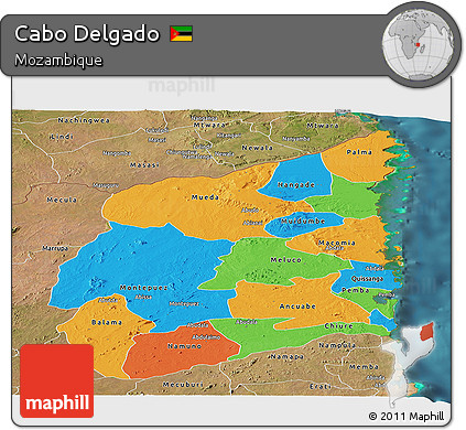 Political Panoramic Map of Cabo Delgado, satellite outside