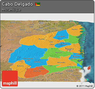 Political Panoramic Map of Cabo Delgado, satellite outside