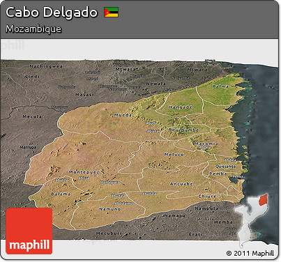 Satellite Panoramic Map of Cabo Delgado, darken, semi-desaturated