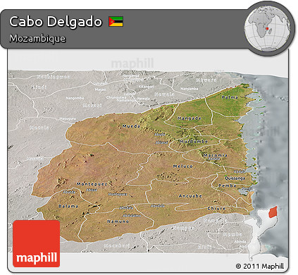 Satellite Panoramic Map of Cabo Delgado, lighten, semi-desaturated