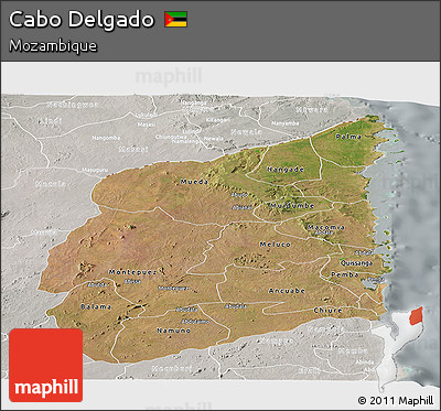 Satellite Panoramic Map of Cabo Delgado, lighten, semi-desaturated