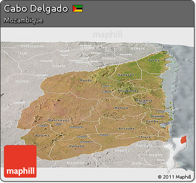 Satellite Panoramic Map of Cabo Delgado, lighten, semi-desaturated