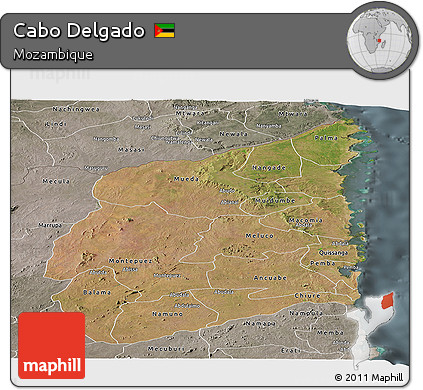 Satellite Panoramic Map of Cabo Delgado, semi-desaturated