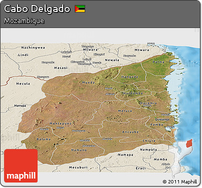 Satellite Panoramic Map of Cabo Delgado, shaded relief outside