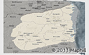 Shaded Relief Panoramic Map of Cabo Delgado, darken, semi-desaturated
