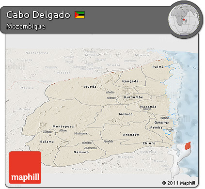 Shaded Relief Panoramic Map of Cabo Delgado, lighten