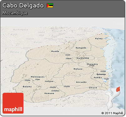 Shaded Relief Panoramic Map of Cabo Delgado, lighten