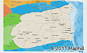 Shaded Relief Panoramic Map of Cabo Delgado, political shades outside