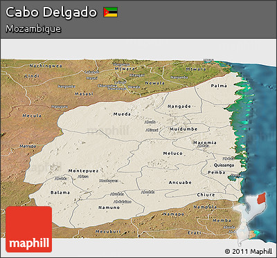 Shaded Relief Panoramic Map of Cabo Delgado, satellite outside