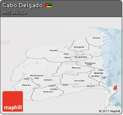 Silver Style Panoramic Map of Cabo Delgado, single color outside