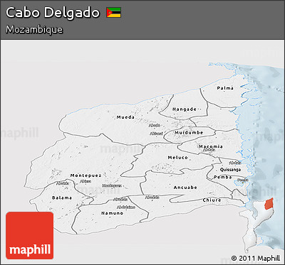 Silver Style Panoramic Map of Cabo Delgado, single color outside