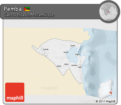Classic Style 3D Map of Pemba, single color outside