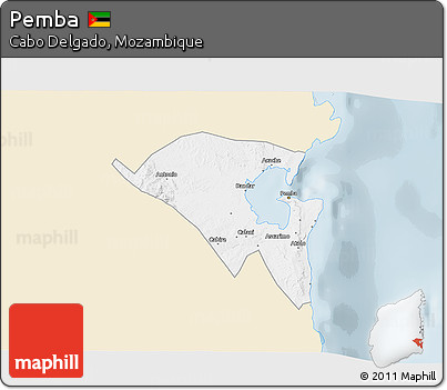 Classic Style 3D Map of Pemba, single color outside