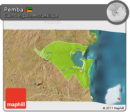 Physical 3D Map of Pemba, satellite outside