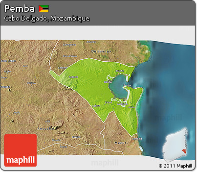Physical 3D Map of Pemba, satellite outside