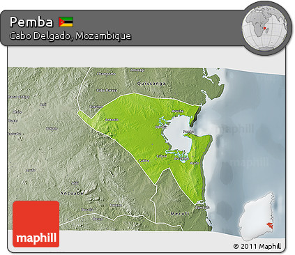 Physical 3D Map of Pemba, semi-desaturated