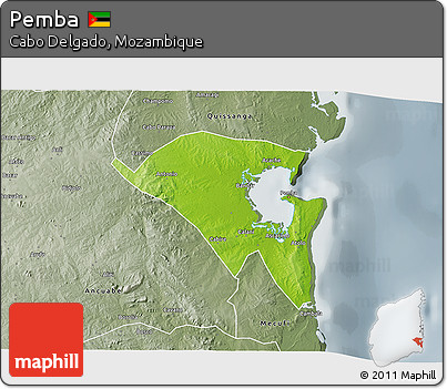 Physical 3D Map of Pemba, semi-desaturated