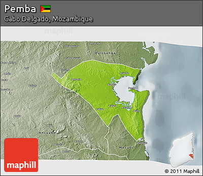 Physical 3D Map of Pemba, semi-desaturated