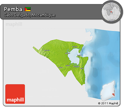 Physical 3D Map of Pemba, single color outside