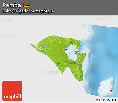 Physical 3D Map of Pemba, single color outside