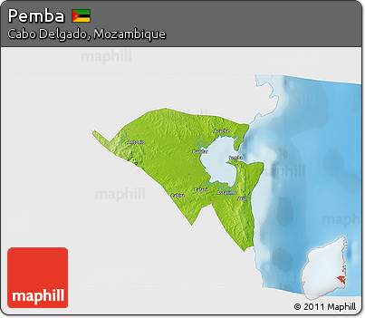 Physical 3D Map of Pemba, single color outside