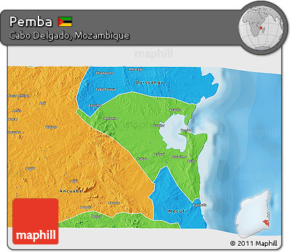 Political 3D Map of Pemba