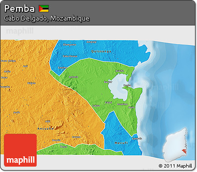 Political 3D Map of Pemba