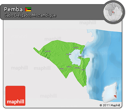 Political 3D Map of Pemba, single color outside
