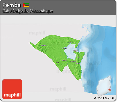 Political 3D Map of Pemba, single color outside