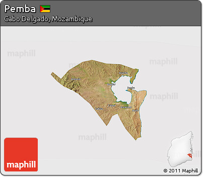 Satellite 3D Map of Pemba, cropped outside