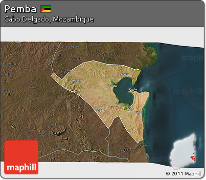 Satellite 3D Map of Pemba, darken