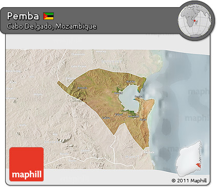 Satellite 3D Map of Pemba, lighten