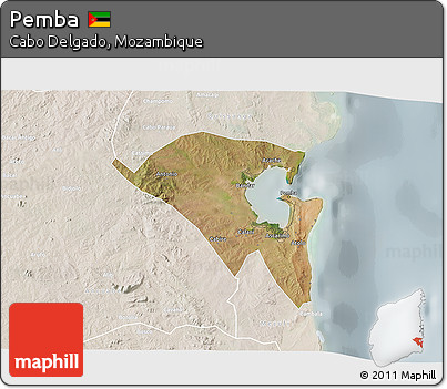 Satellite 3D Map of Pemba, lighten