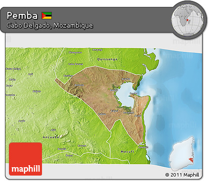 Satellite 3D Map of Pemba, physical outside