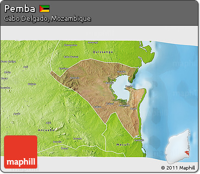 Satellite 3D Map of Pemba, physical outside