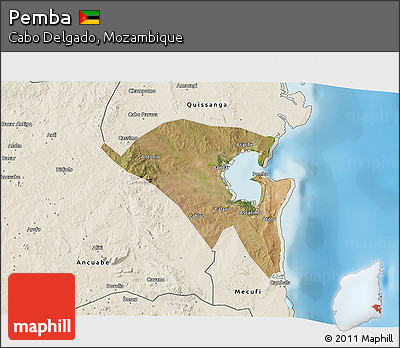 Satellite 3D Map of Pemba, shaded relief outside