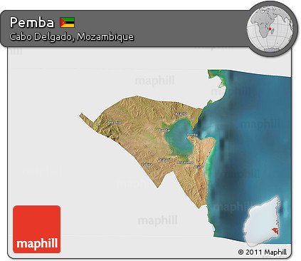 Satellite 3D Map of Pemba, single color outside