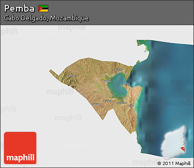 Satellite 3D Map of Pemba, single color outside