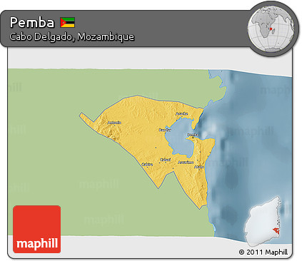 Savanna Style 3D Map of Pemba, single color outside