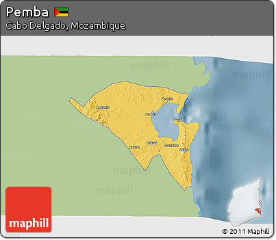 Savanna Style 3D Map of Pemba, single color outside