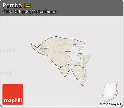 Shaded Relief 3D Map of Pemba, cropped outside