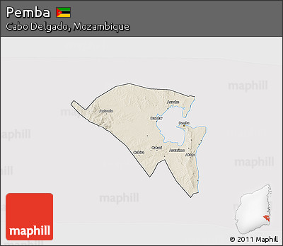 Shaded Relief 3D Map of Pemba, cropped outside