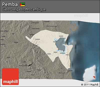 Shaded Relief 3D Map of Pemba, darken