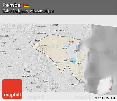Shaded Relief 3D Map of Pemba, desaturated