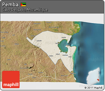 Shaded Relief 3D Map of Pemba, satellite outside