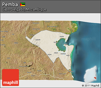 Shaded Relief 3D Map of Pemba, satellite outside