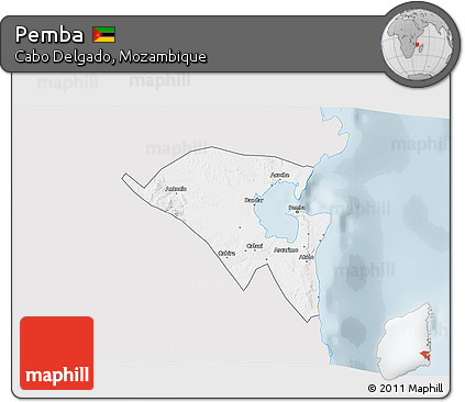 Silver Style 3D Map of Pemba, single color outside