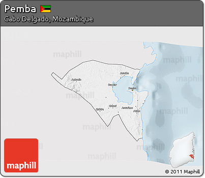 Silver Style 3D Map of Pemba, single color outside