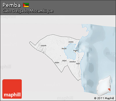 Silver Style 3D Map of Pemba, single color outside