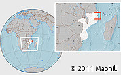 Gray Location Map of Pemba, highlighted country, within the entire country, hill shading